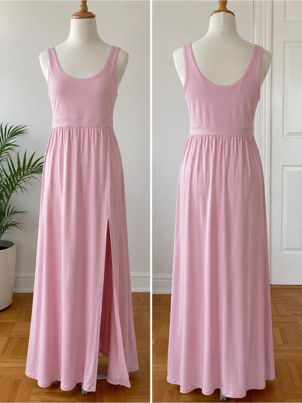 Pink Sleeveless Maxi Dress with Side Slit
